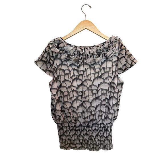 V Cristina Women’s Ruffled Sheet Elastic Waist Short Sleeve Blouse S Black Gray - Picture 4 of 5